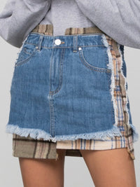 Plaid Detail Denim Mini Skirt