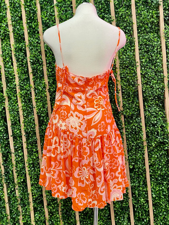 Orange Print Short Dress