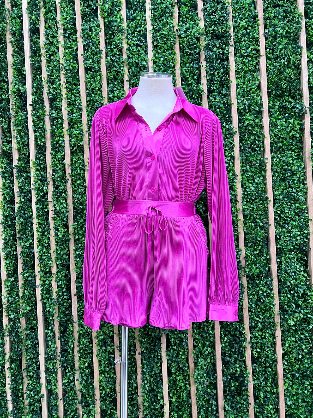 Button Down Peated Short Pant Set