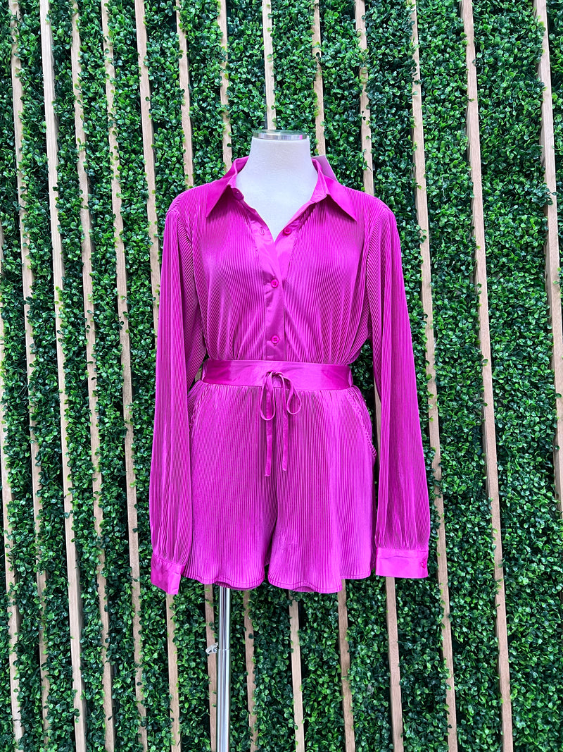 Button Down Peated Short Pant Set