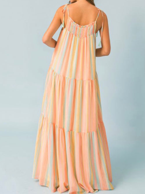 Bright Pastel Striped Tiered MAxi Dress