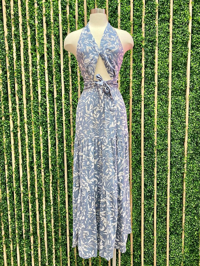Blue Leaves Tiered Maxi Skirt