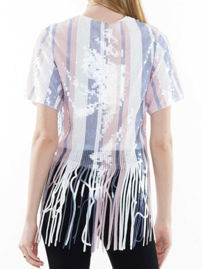 Multi Stripe Sequin Birthday Fringe Top