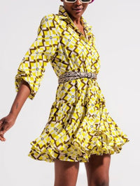 Yellow Tile Flare Short Dress