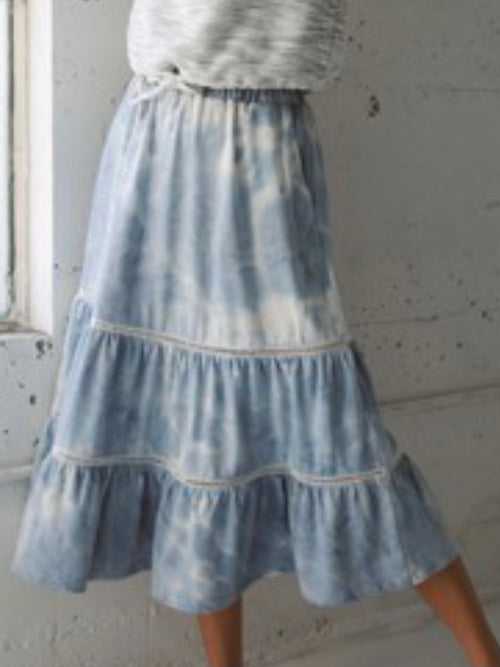 Blue Tie Dye Tiered Midi Skirt