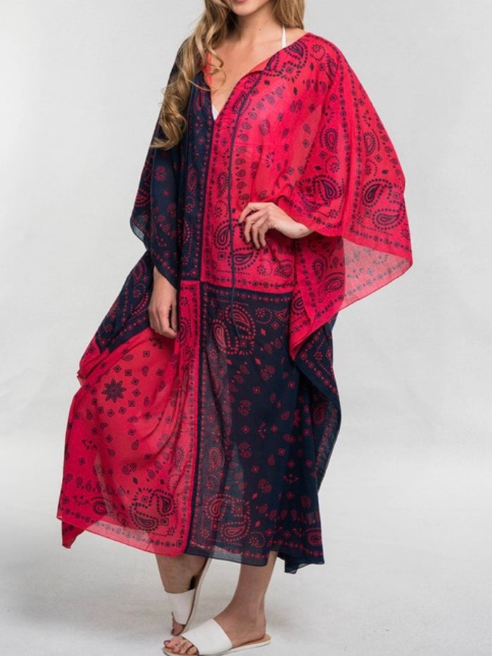 Red Navy Bandana Print Kaftan