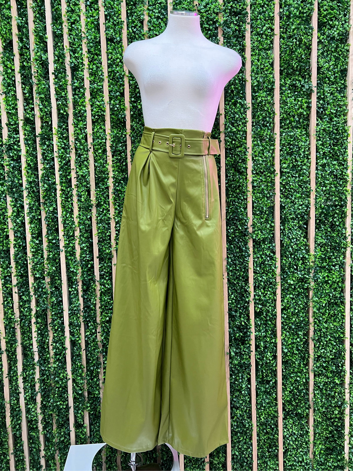 Light Olive Pleather Wide Leg Pant