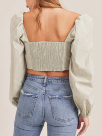 Front Ribbon Puff Sleeve Top