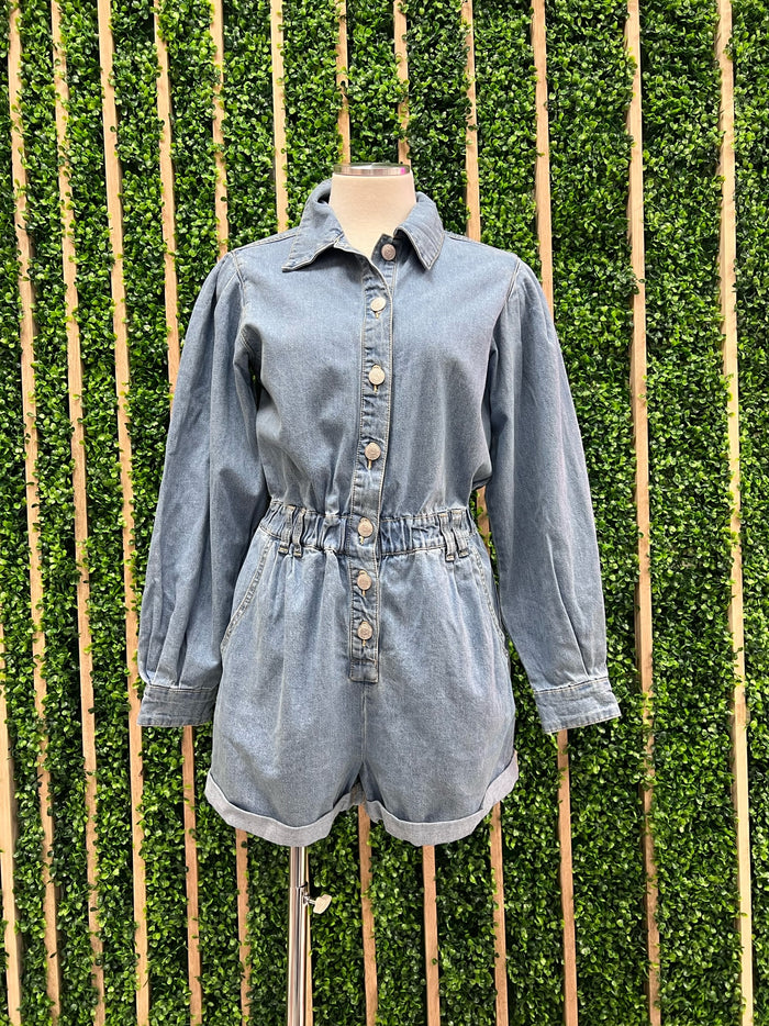 Roll Up Denim Romper