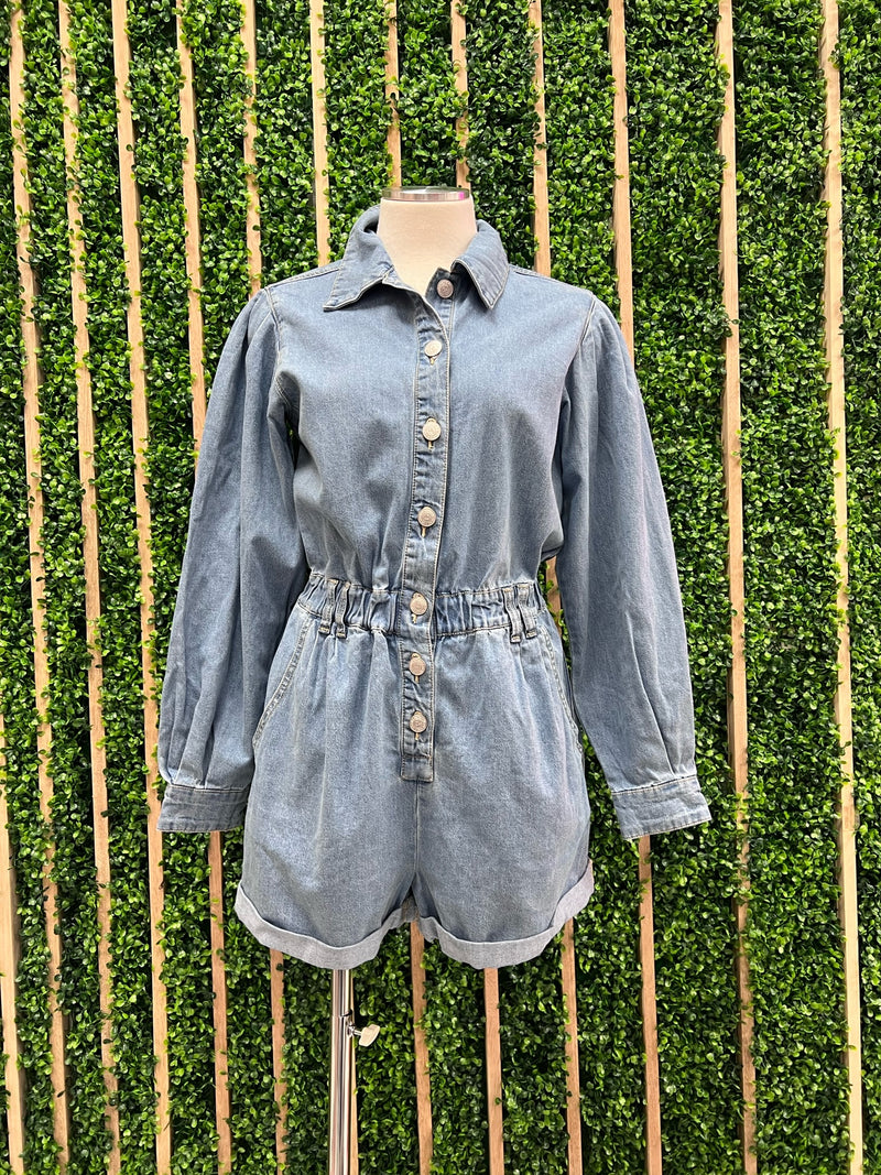 Roll Up Denim Romper