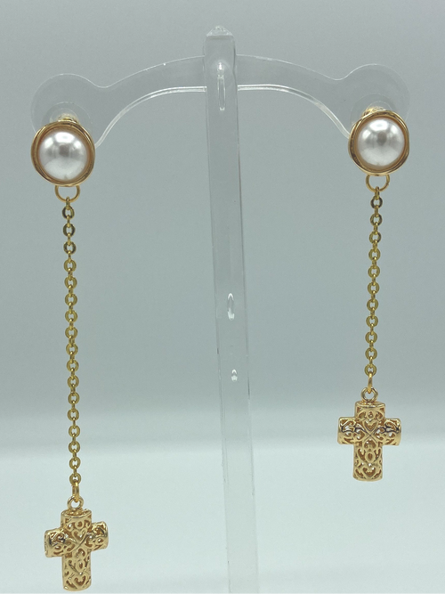 Cross Pearl Drop Earrings
