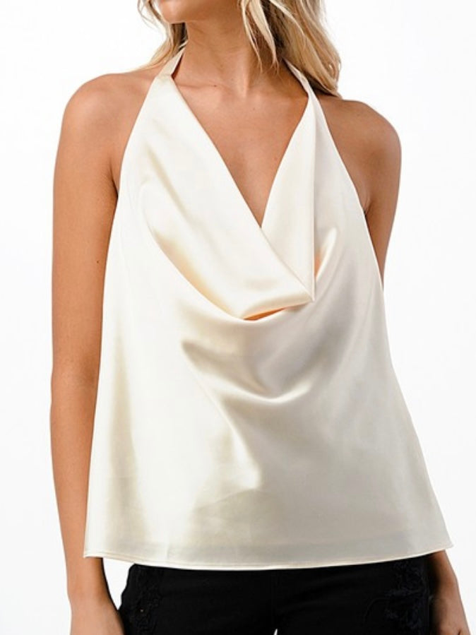 Satin Cowl Neck Halter Top