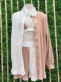 Taupe White Short Pant Set