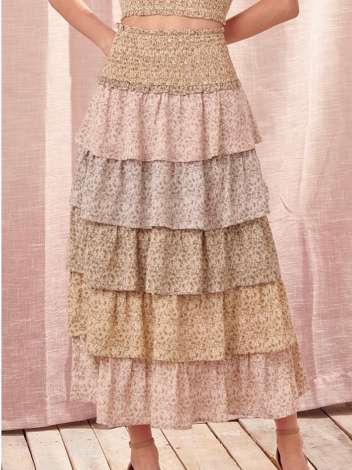 Ditsy Floral Tiered Midi Skirt