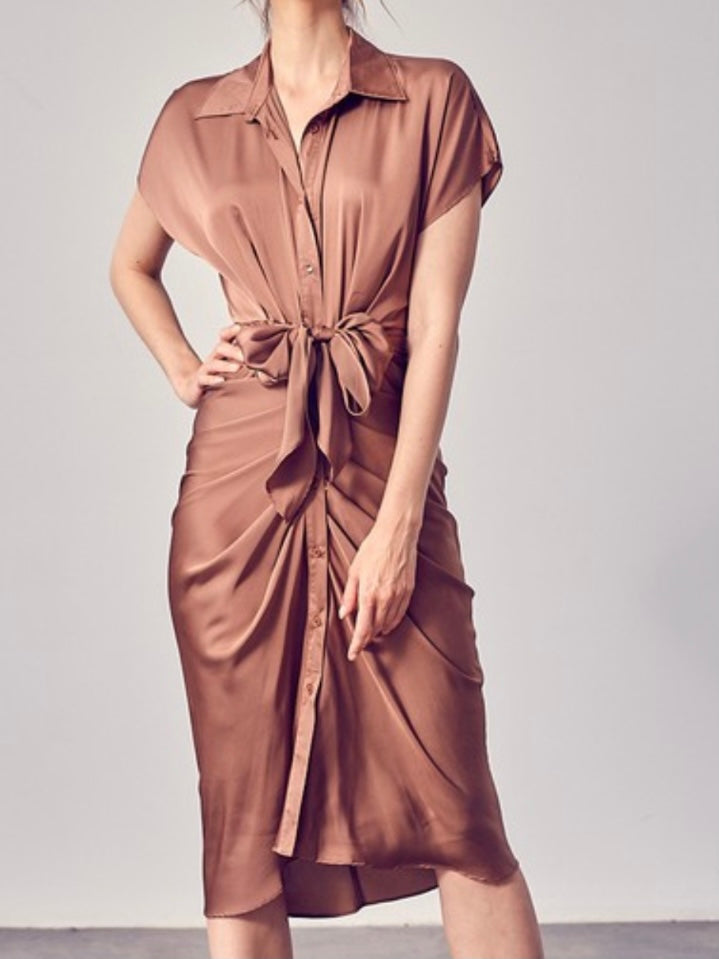 Classy Button up Ruched Midi Dress