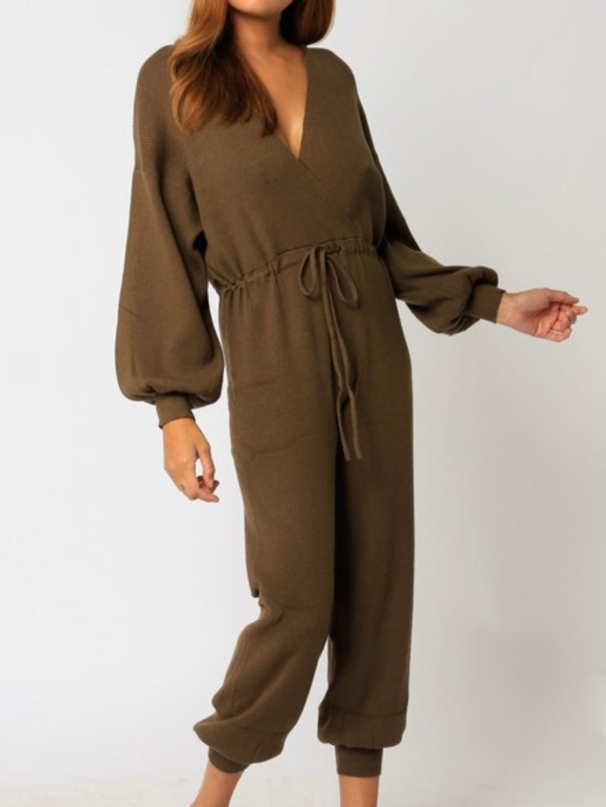 Olive Sweater Jogger Jumpsuit