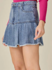 Light Denim Pleated Short Skirt