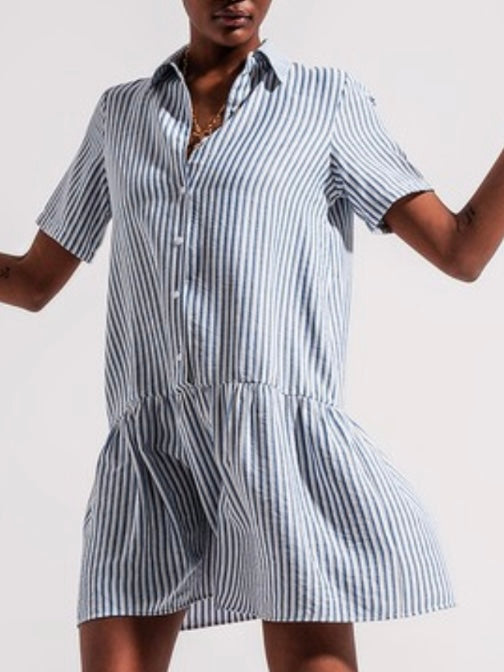 Blue Striped Drop Waist Dress