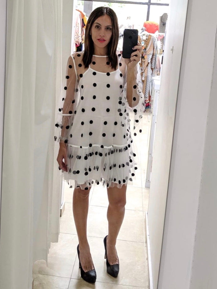 White Polka Dot Mesh Dress