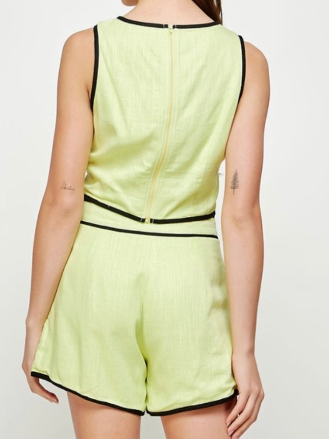 Piping Detail Linen Short Pant Set