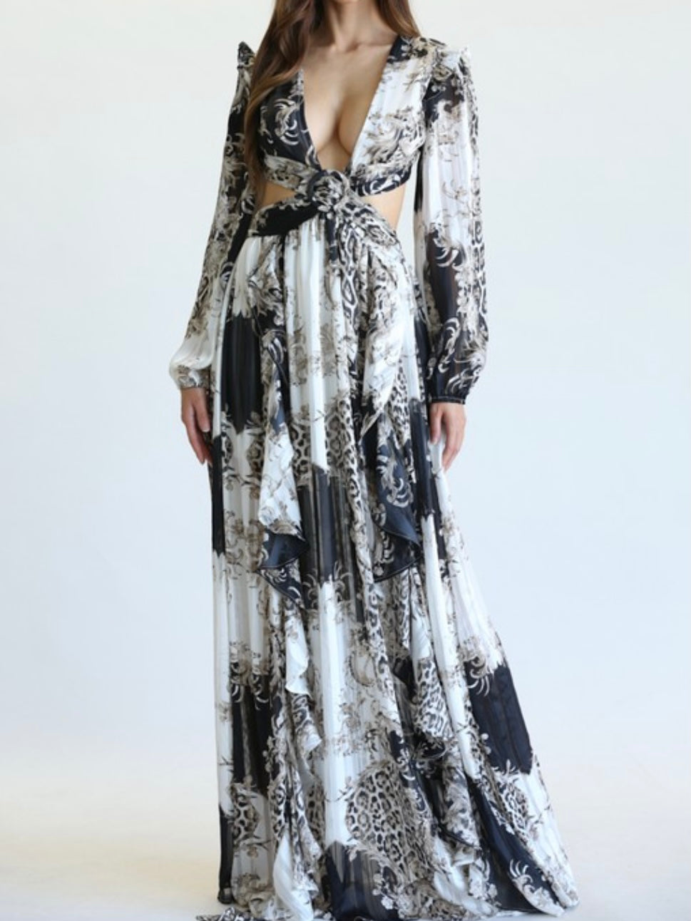 Exquisite Barroque Cutout Maxi Dress