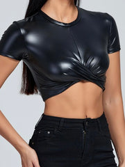 Pleather Knot Crop Top