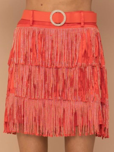 Red Studded Finge Skirt