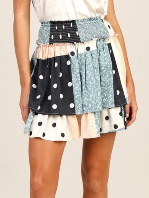 Patch Print Smocking Skirt