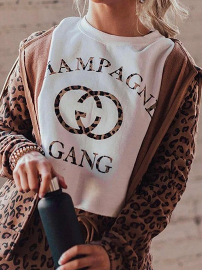 Leopard Champagne Graphic Crop Sweatshirt