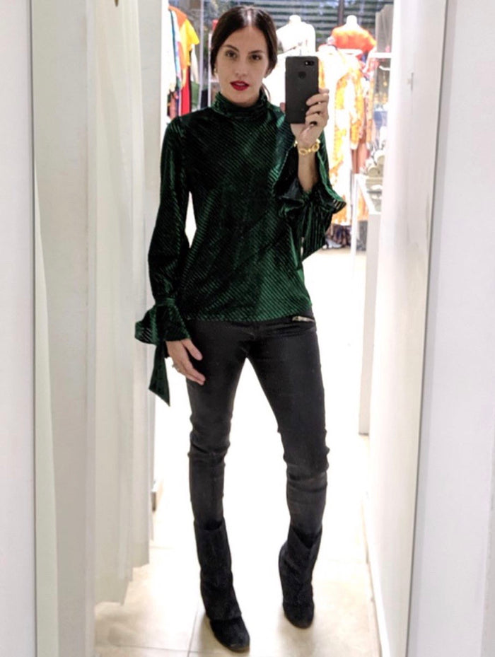 Velvet Long Sleeve Turtleneck Top