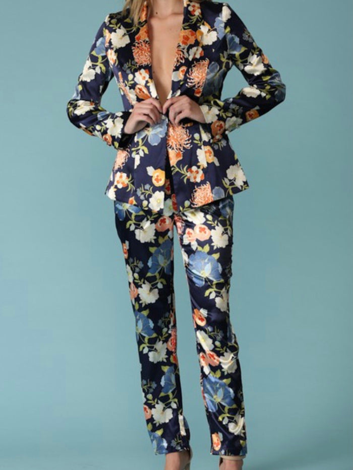 Floral Satin Pant Set