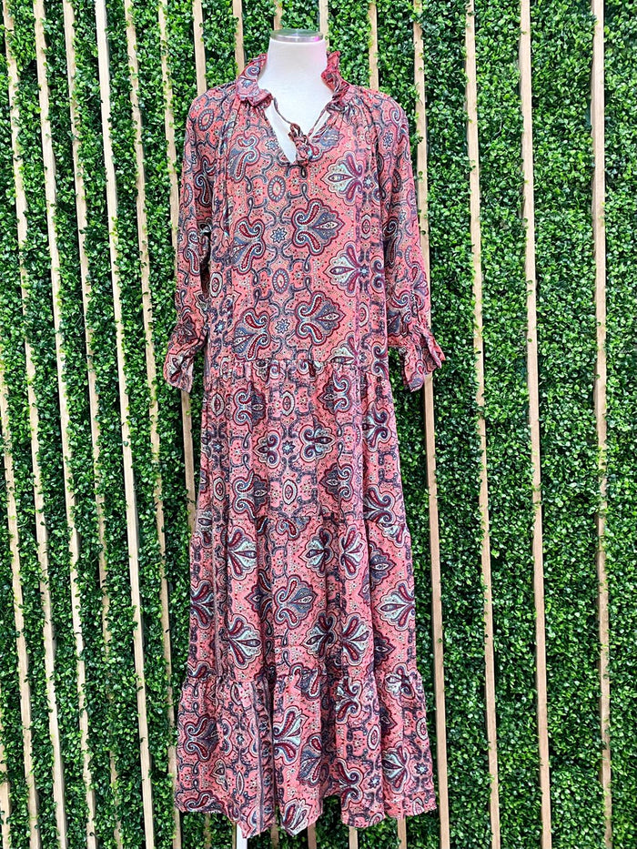 Paisley Print Tiered Maxi Dress