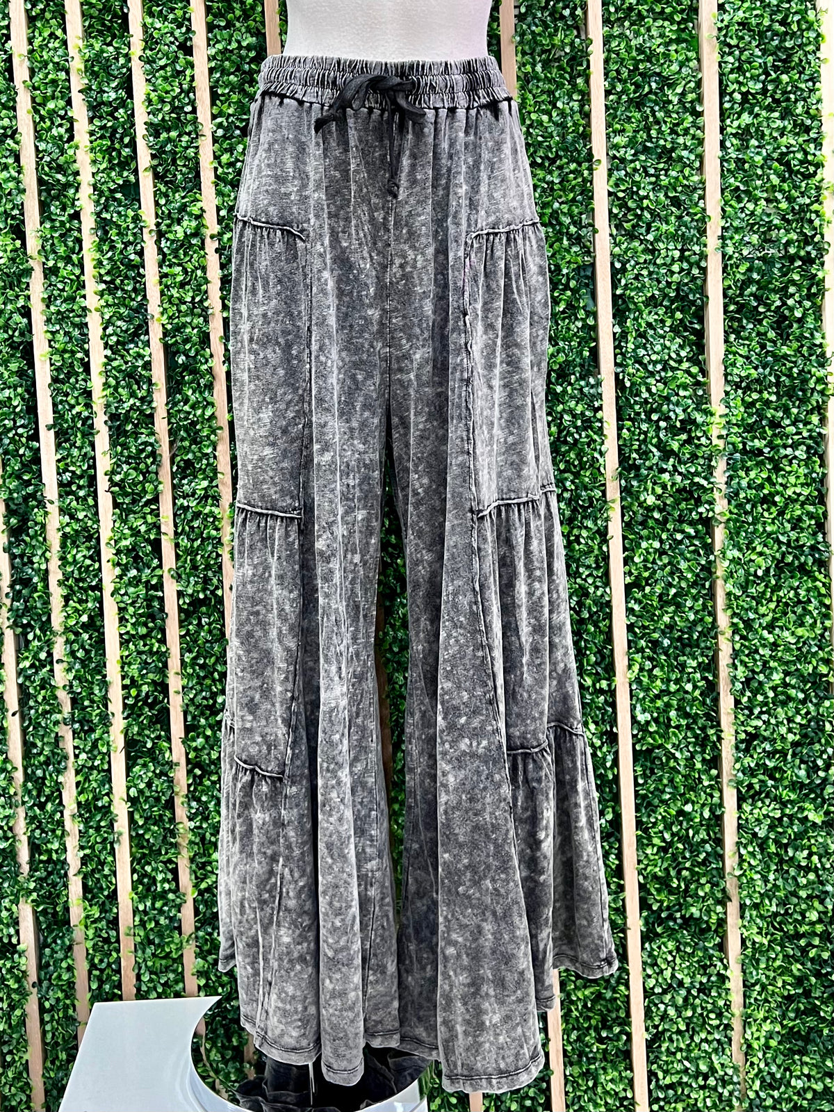 Acid Wash Tiered Wide Leg Pant