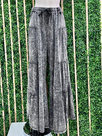 Acid Wash Tiered Wide Leg Pant