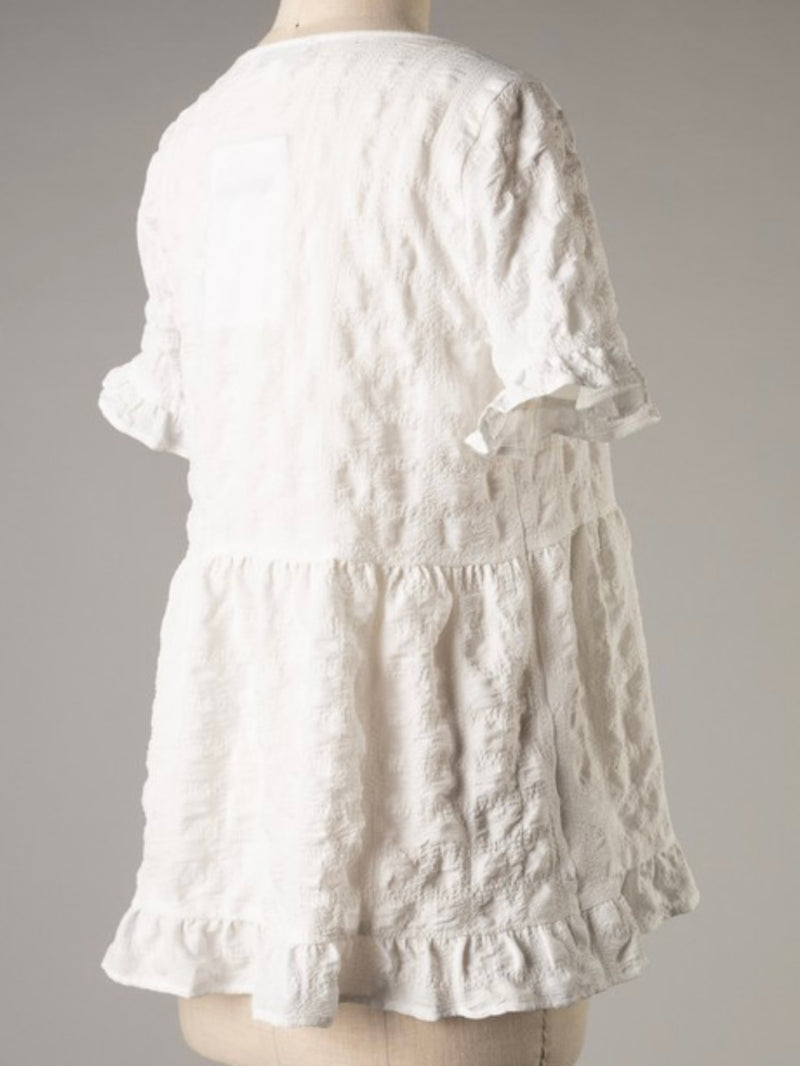 White Short Sleeve Tiered Top