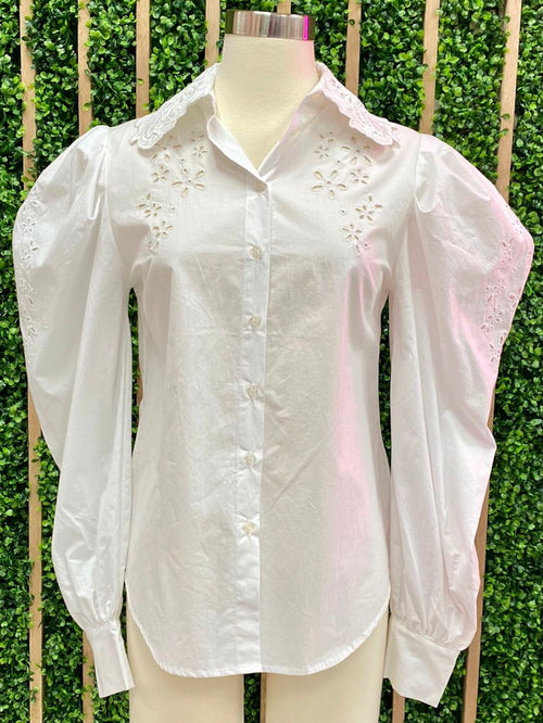 White Embroidered Detail Blouse