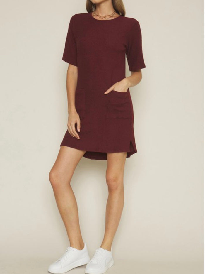 Burgundy Ribbed Shirt Dress