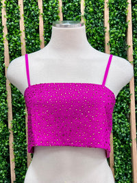 Crystal Detail Square Neck Loose Fit Crop Top