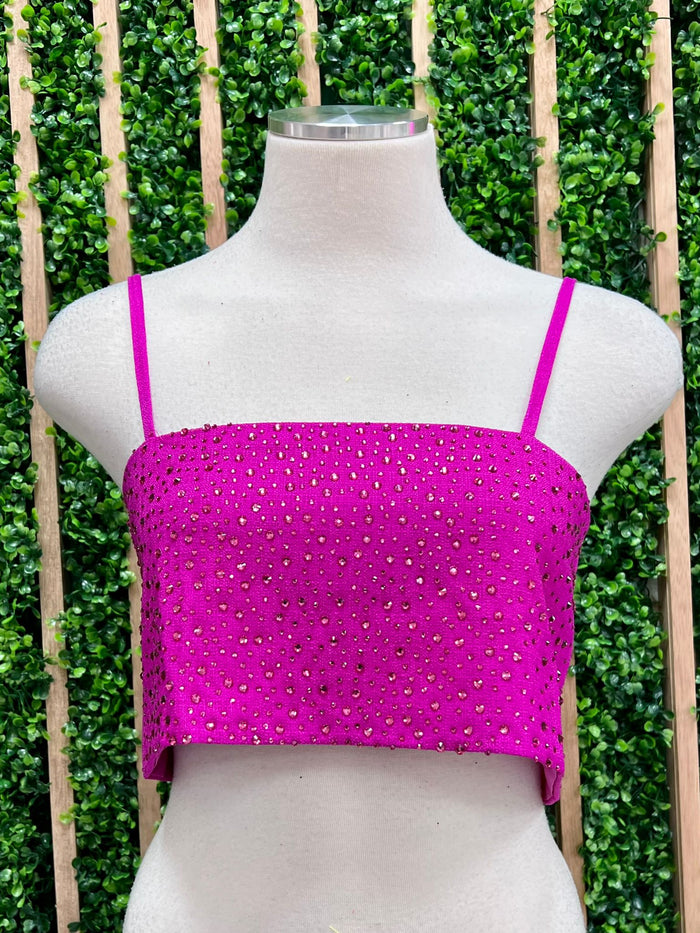 Crystal Detail Square Neck Loose Fit Crop Top