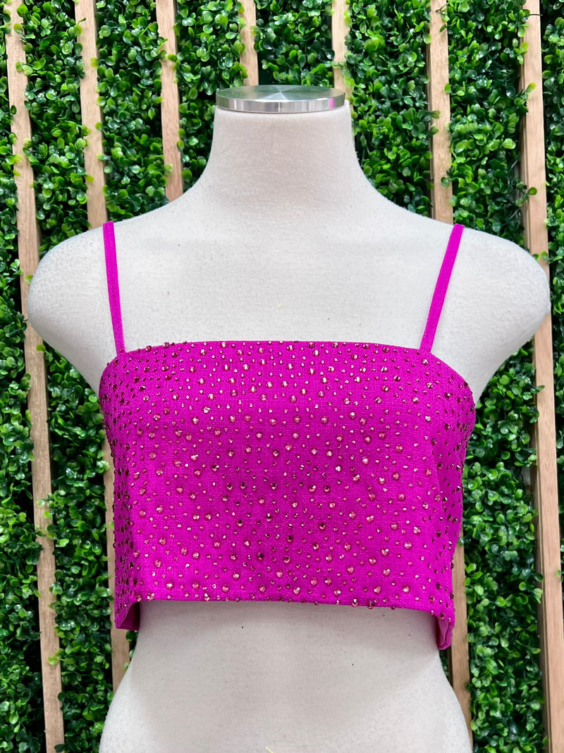 Crystal Detail Square Neck Loose Fit Crop Top