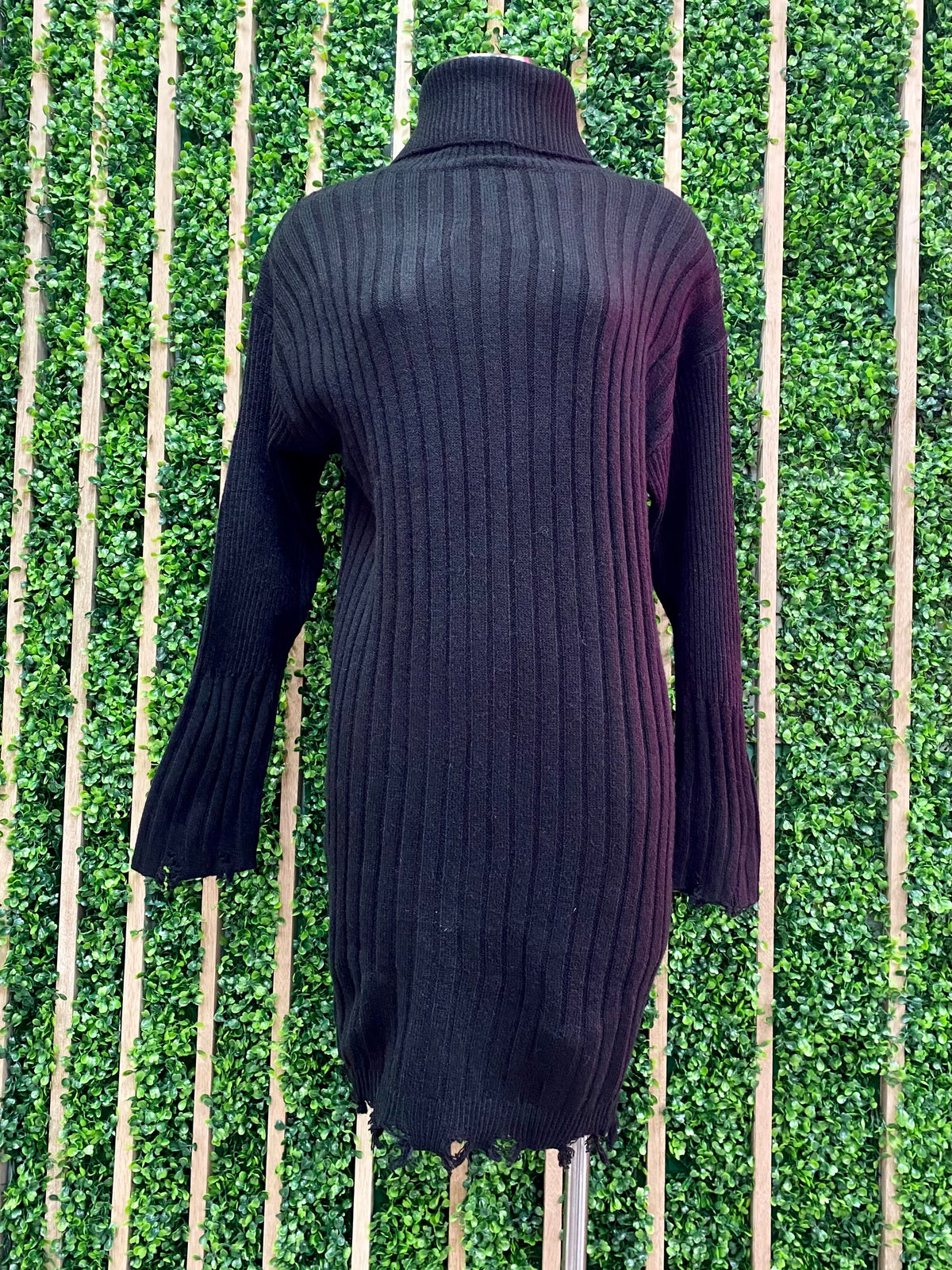 Ribbed Knit Distressed Sweater Dress