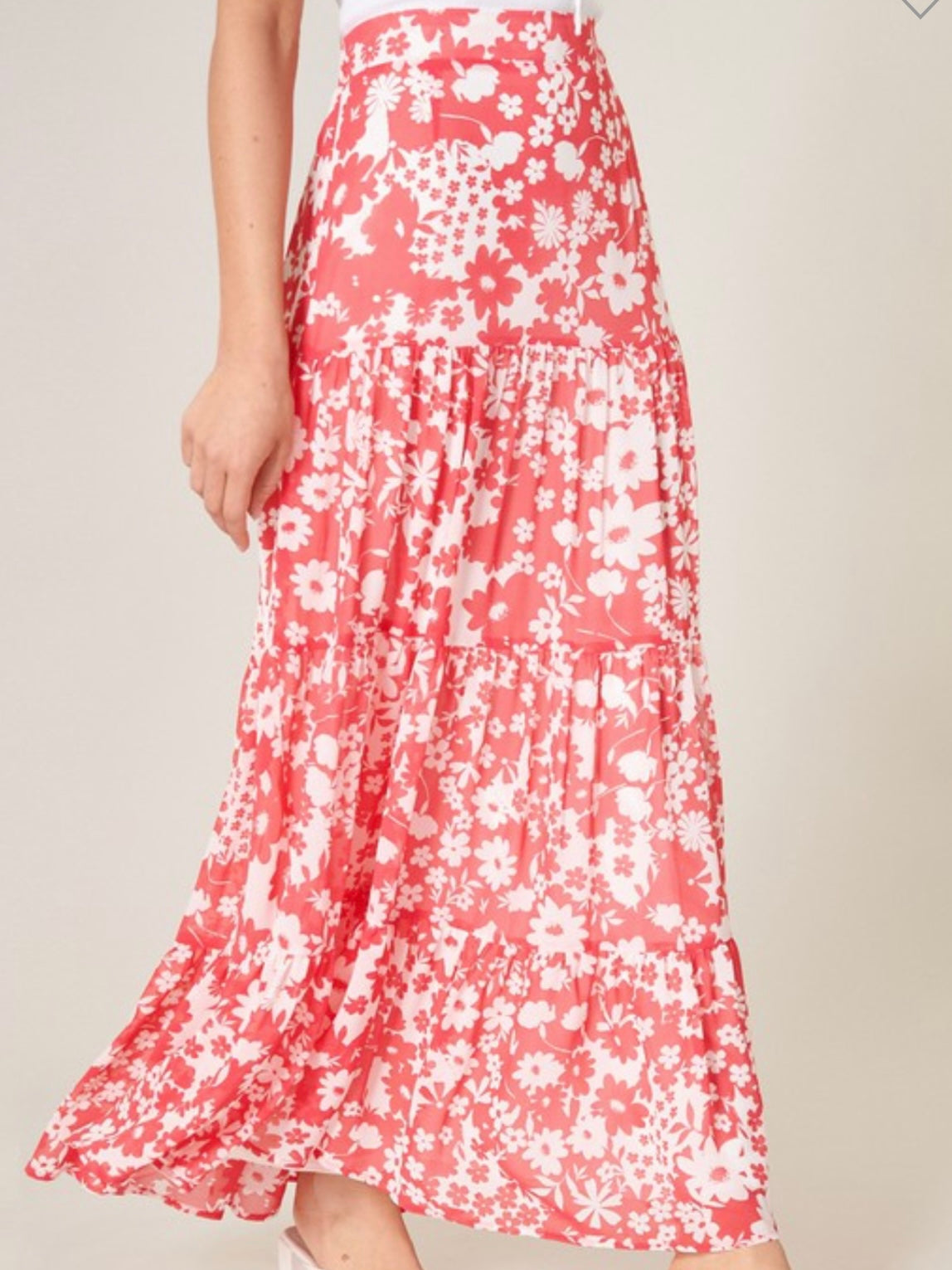 Delicate Red Floral Maxi Skirt