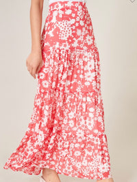 Delicate Red Floral Maxi Skirt