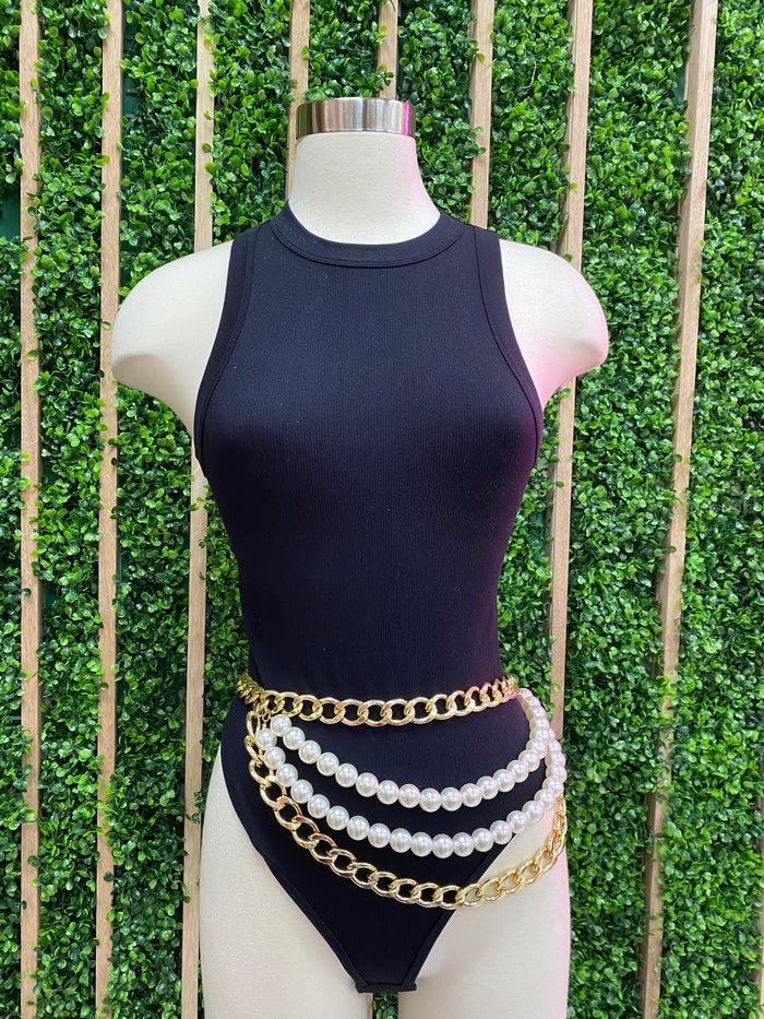 Mix Layer Pearl Accent Chain Belt
