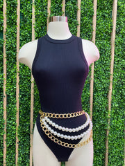 Mix Layer Pearl Accent Chain Belt