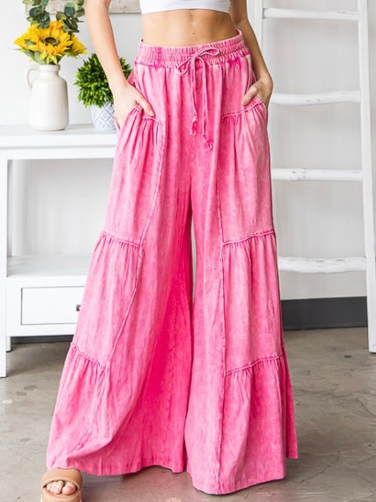 Acid Wash Tiered Wide Leg Pant