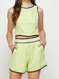 Piping Detail Linen Short Pant Set