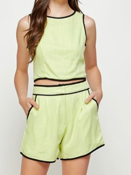 Piping Detail Linen Short Pant Set
