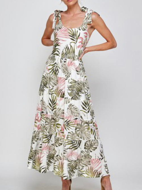 Pink Tropical Print Maxi Dress