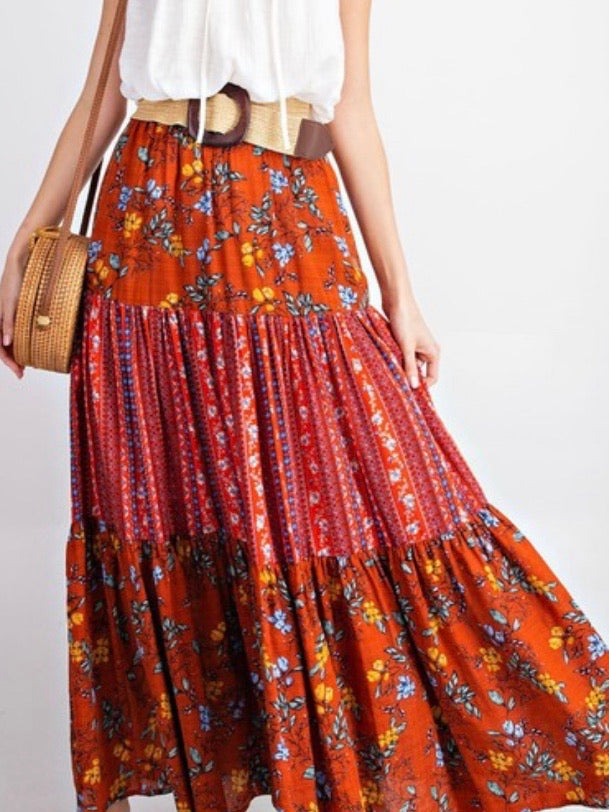 Crimson Wild Bloom Maxi Skirt